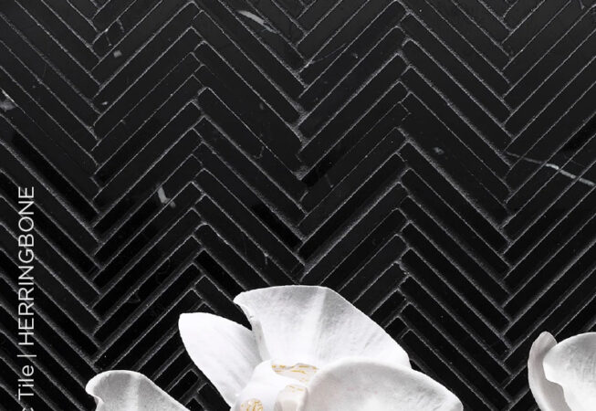 Artistic Tile Herringbone Nero Marble Mosaic